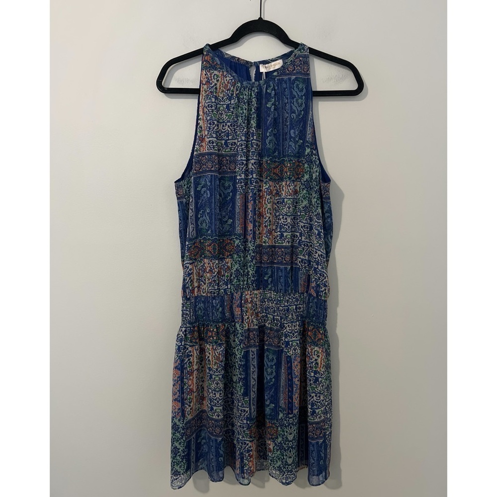 Ramy Brook Patchwork Printed Paris Dress Women’s Large Blue Sleeveless Mini - Picture 3 of 17